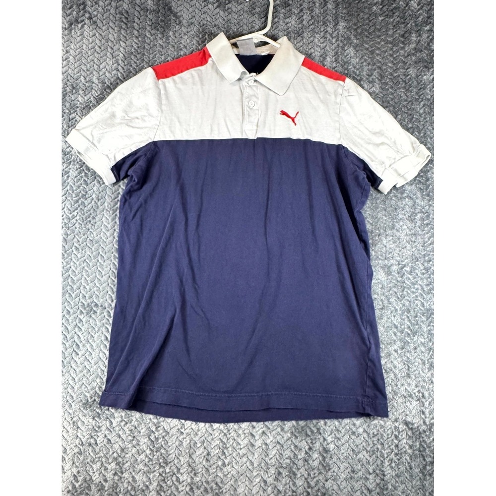 Puma Polo Shirt Mens Medium Blue Cotton Performance Tennis Golf Athleisure